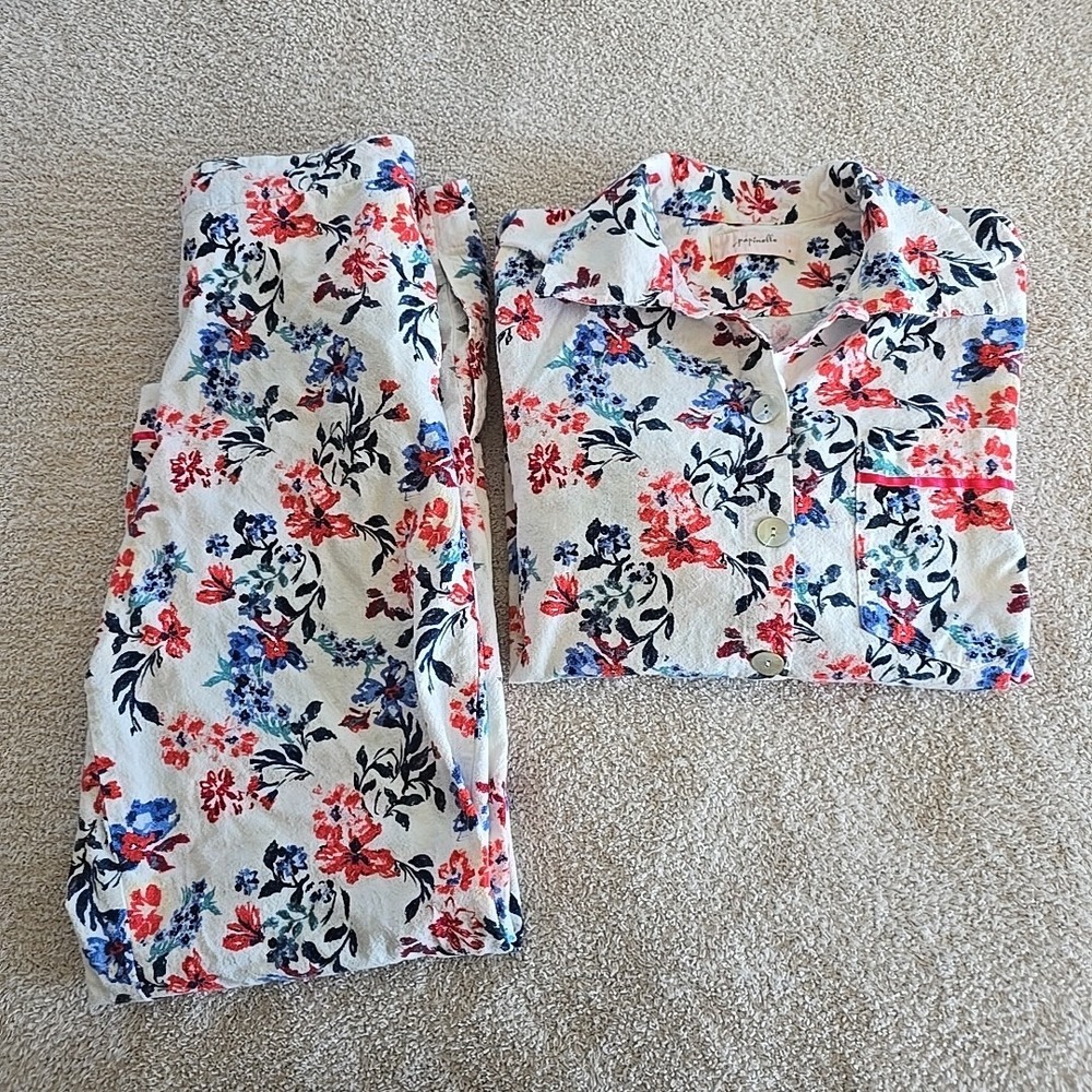 Papinelle Harper Cozy Floral Flannel Full Length Cotton PJ Set Women's Size S